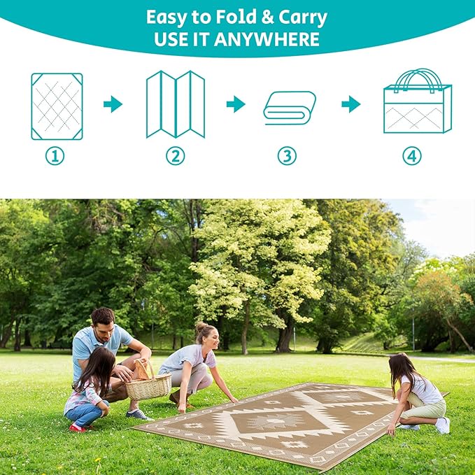 HEBE Outdoor Rug 6'x9' Waterproof for Patios Clearance, Reversible Plastic Straw Rug Camping Carpet, Indoor Outdoor Area Rugs Patio Mats for RV,Picnic,Backyard,Deck,Balcony,Porch