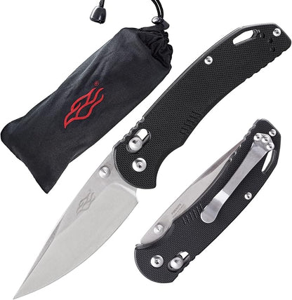 Firebird GANZO F753M1 Pocket Folding Knife G-10 Anti-Slip Handle with Clip 440C Stainless Steel Blade Camping Fishing Outdoor Folder EDC Knife (Black)