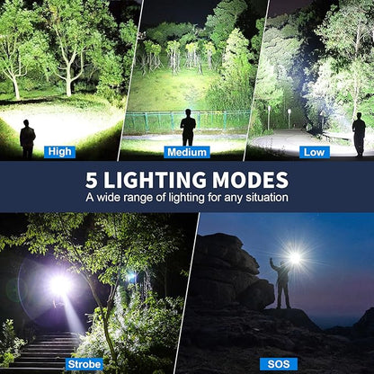 Rechargeable LED Flashlights High Lumens, 990,000 Lumens Super Bright Powerful Flash Light with 5 Modes, IPX6 Waterproof Flashlight for Home, Camping, Emergencies (Black)