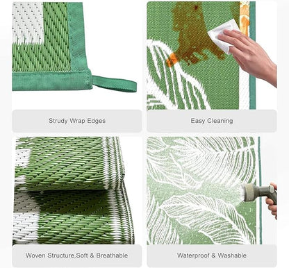 wikiwiki Outdoor Rug, 9x18ft Waterproof Reversible Mat Indoor Outdoor Rugs Carpet, Small Area Rug Plastic Straw Rug for Patio Deck Balcony Pool RV Camping Beach Picnic, Green, Rugscape Series