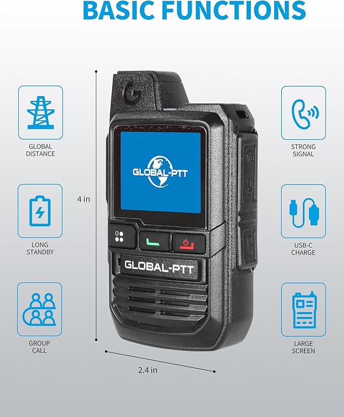 2-Pack Global Walkie Talkies with Sim Cards - Handheld PoC Two Way Radios Unlimited Range - Rechargeable PTT Push to Talk Over Cellular Radio Long Range (G0)