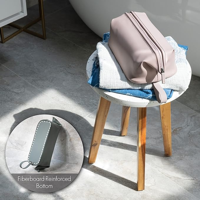 LINE+ARC Easy-to-Clean Silicone Dopp Kit (As Seen in Glamour and GQ) Extra-Wide Opening Anti-Stain (Mauve, 3.5L) Toiletry Bag Travel Set Makeup Organizer Cosmetics Case Fabric Simple Hang Loop