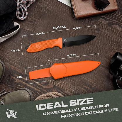 WOLF-I Full Tang Survival Knife with Sheath - Stylish Tactical Fixed Blade Knife - Made of 440C Steel - Bushcraft and Camping Knife Survival - Perfect EDC Outdoor Knife with TPE Handle