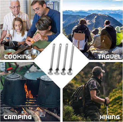 4 Pieces Titanium Long Handle Spork and Spoon 8.4 Inch Ultralight Portable Flatware Lightweight Soup Spoon Camping Spork Utensil for Outdoor Camping Backpacking Hiking Travel Picnic (Silver)