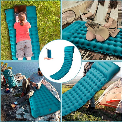 Camping Sleeping Pad, 4 Inch Inflatable Air Mattress Camping with Pillow Carry Bag, Backpacking Sleeping Mat Built-in Foot Pump Waterproof Sleeping Pad for Hiking,Camping, Traveling (Navy Blue)