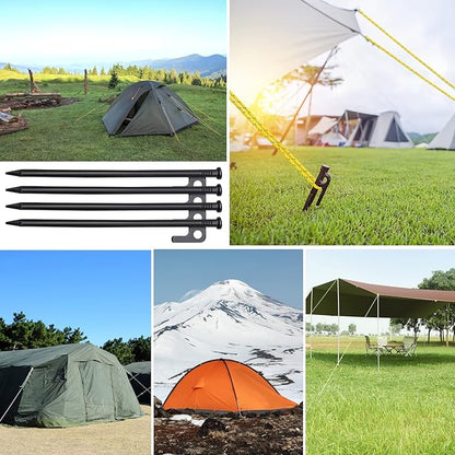 16 Pack Tent Stakes, 10in Tent Stakes Heavy Duty with Storage Bag, Forged Steel Tent Pegs for Camping Unbreakable and Inflexible(16pcs 10in Stakes)