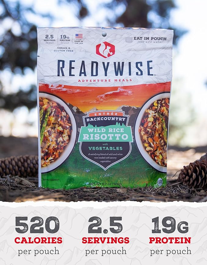 READYWISE - Adventure Meal, Wild Rice Risotto, 15 Servings Total, Pack of 6, Emergency Preparedness, Freeze Dried Food, MRE, Snack Pack or Emergency Food, Backpacking, Camping, Hiking, and, Survival