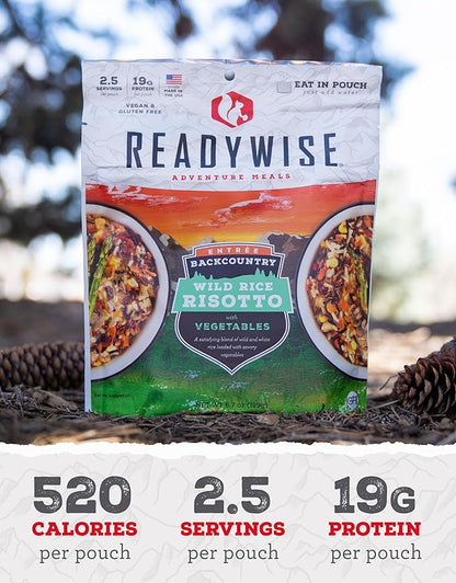 READYWISE - Adventure Meal, Wild Rice Risotto, 15 Servings Total, Pack of 6, Emergency Preparedness, Freeze Dried Food, MRE, Snack Pack or Emergency Food, Backpacking, Camping, Hiking, and, Survival