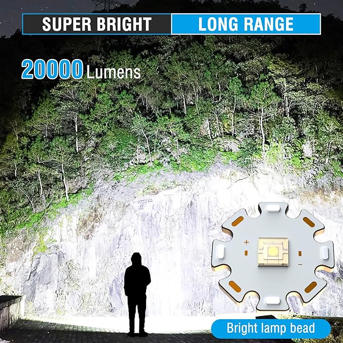 A76 Rechargeable Flashlights 20000 High Lumens - Brightest LED Flash Light 7 Modes with COB Side Light，High Powered Handheld Flashlight for Emergency Camping