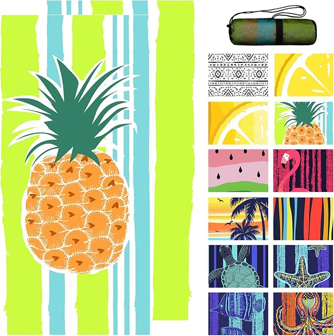 Bnuitland Pineapple Pattern Beach Towel (35X75 inches), Oversized Quick Drying Absorbent Sand Free, Cute Towels for Travel Swimming Pool Picnic, 88% Polyester and 12% Polyamide,Yellow