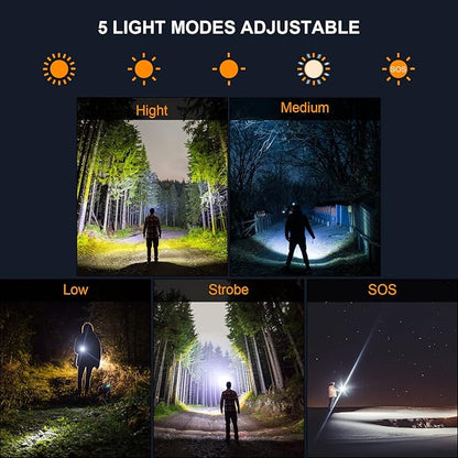 ErayLife Rechargeable Flashlights High Lumens Battery Powered, Powerful Handheld Flashlights for Home Power Outage Camping Emergencies, IP65 Waterproof, Adjustable Focus, 5 Lighting Modes, USB Output