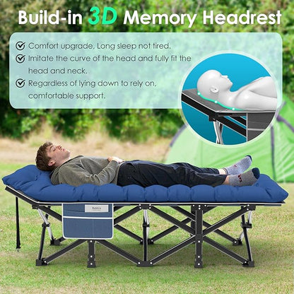 Suteck Camping Cot, 32In XXL Folding Camping Cot Heavy Duty Sleeping Bed for Adults 1200D Double Layer Oxford Cots for Camping W/Pilllow Mat Carry Bag for Home Office Travel 500lbs