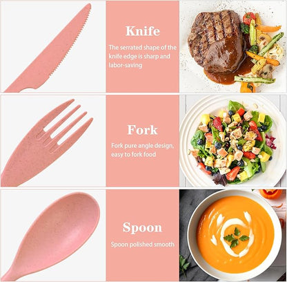 Lnrkai Large Camping Utensil Set, 4 Sets Reusable Utensils Set with Case, Plastic Cutlery Set Travel Silverware Set with Case for Travel Picnic Camping or Daily Use