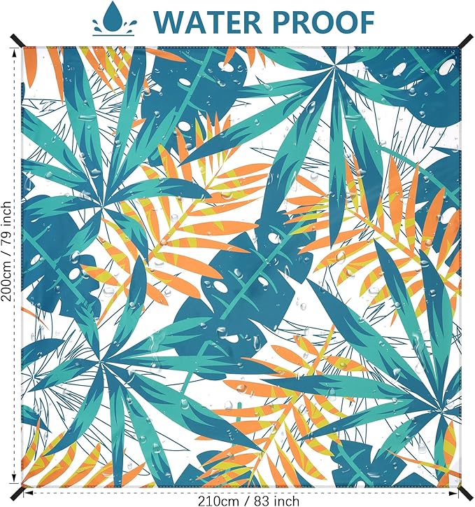 Beach Blanket Sandproof Extra Large Beach Mat Adults Waterproof Quick Drying Sand Free Mat Made by Premium Polyester with 4 Stakes & 4 Corner Pockets for Outdoor Travel Camping Hiking