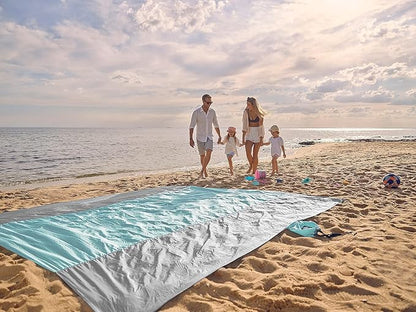 WEKAPO Beach Blanket Sandproof, Extra Large Beach Mat, Big & Compact Sand Free Mat Quick Drying, Lightweight & Durable with 6 Stakes & 4 Corner Pockets