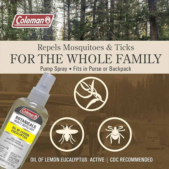 Coleman Insect Repellent Spray – Botanicals Non-DEET Lemon Eucalyptus Insect Repellent Pump Spray, Protection Against Ticks, Mosquitoes, chiggers, gnats, Ideal for Camping, Outdoor Activities, 4floz
