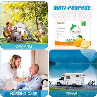 Poo Urine Powder for Camping Portable Toilet 60pcs Lemon Scent Super Absorbent Liquid Waste Poo Gel