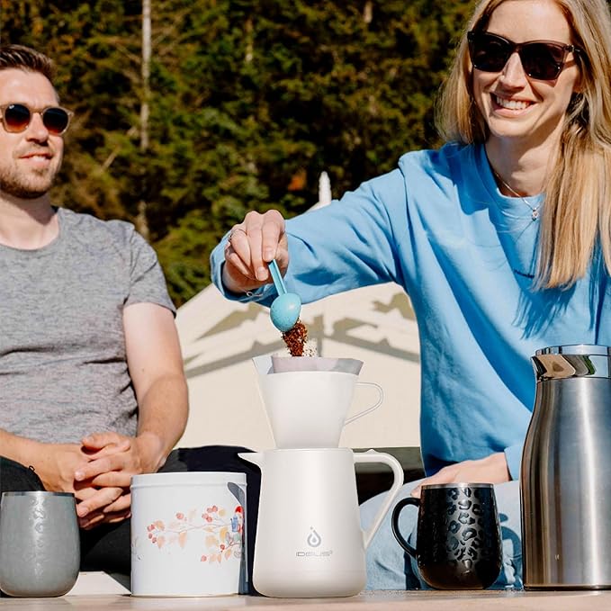 Ideus Insulated Pour Over Coffee Maker Set 20oz, Stainless Steel Coffee Pot Pour Over Set Camp Coffee Carafe BPA-Free with Dripper and Tea Infuser for Home, Office & Camping (White)