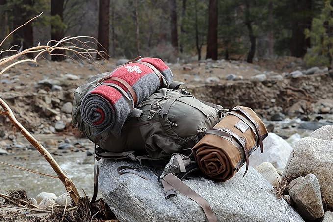 1844 Helko Werk Germany Waxed Canvas Bedroll & Swiss Army Blanket Bundle - Camping Bedroll with Leather Straps and Zipper - Waterproof Portable Bed (Blanket + Bedroll Olive) #F8761OB