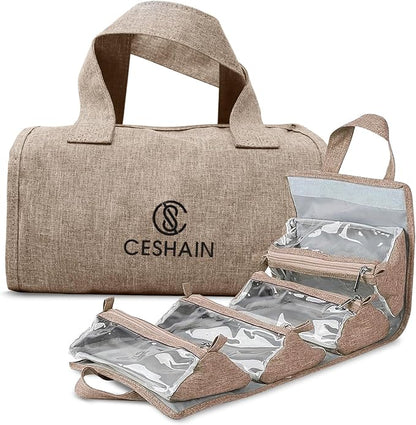 4-in-1 Hanging Toiletry bag - Roll-Up Makeup Bag - 4 Detachable PVC Zip Pouches – 600D Oxford Fabric, Versatile Travel Toiletry Organizer Bag - Makeup, Cosmetics, First Aid, Medicine Personal Care,
