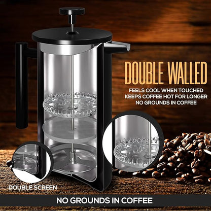 Utopia Kitchen Stainless Steel French Press Coffee Maker 12 Oz, French Press Tea Maker, Cold Brew Portable Travel Coffee Presses, Tea Press Gifts Black