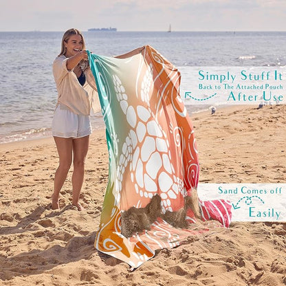 WEKAPO Beach Blanket Waterproof Sandproof Oversized Extra Large Sand Free Beach Mat with Stakes, Storage Bag - Essentials for Outdoor Beach, Picnic (Sea Turtle, 8 X 7 FT (1~4 Person))
