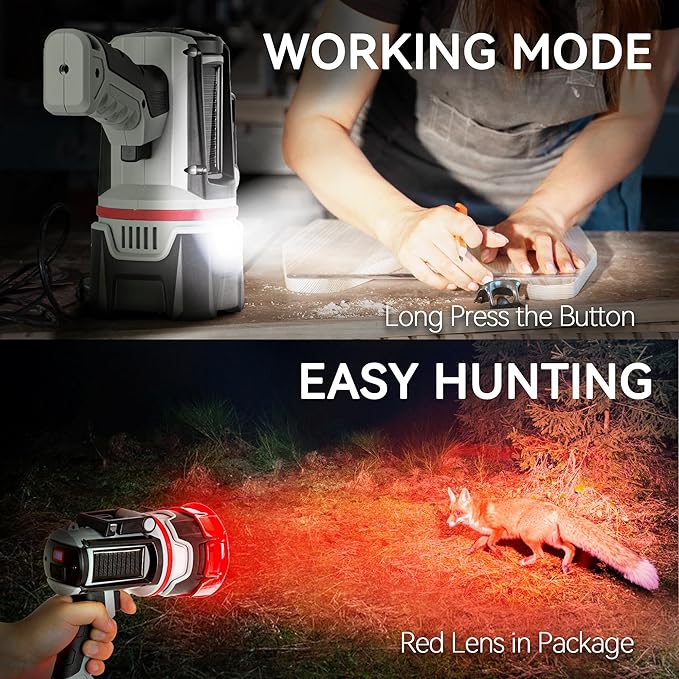 Rechargeable Spotlight, 3LED 1500,000 Lumens 24H Handheld Hunting Spotlight Flashlight Led Spot light with Cob Light and Solar Panels, Lightweight and Bright Spotlight for Hunting Boating Camping