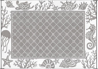 Vaukki Reversible Rugs, Plastic Straw Outdoor Doormat, Fade Resistant Plastic Outdoor Patio Mat, Lightweight Ocean Area Carpet for Patio, RV, Camping, Beach, Deck, Backyard and Picnic (Grey, 10'x14')