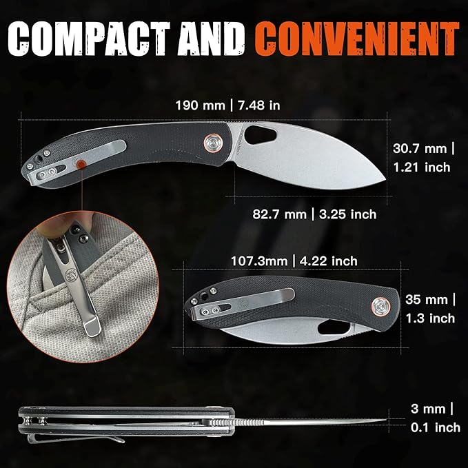 Vosteed EDC Knife, 3.26" Lightweight Folding Pocket Knife with Clip for Men and Women, Modern Shilin Cutter with Nitro-V Steel Blade, Micarta Handle for Camping, Hiking-Nightshade Series