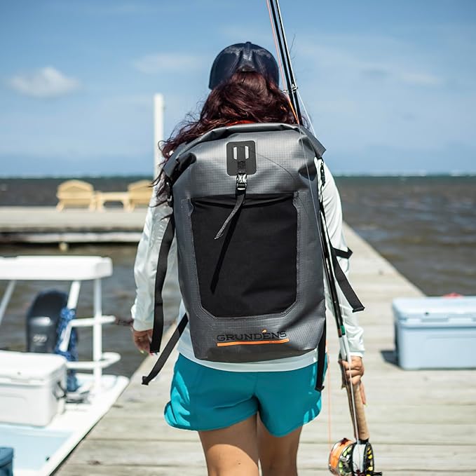 Grundéns Bootlegger Roll Top Backpack | Waterproof, 30L, Red Orange