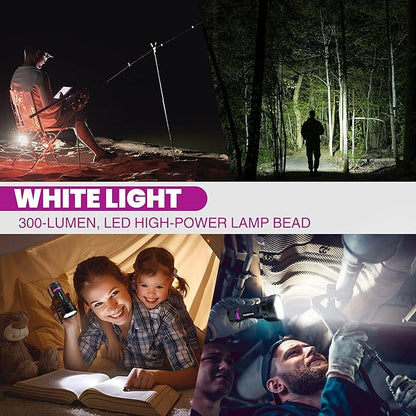EverBrite LED Flashlight, Multifunctional Flashlight with UV and White Light, 395nm Black Light, 300 Lumens High Powered Flashlight for Camping, Emergencies, Pet Urine Stains, AA Batteries Included
