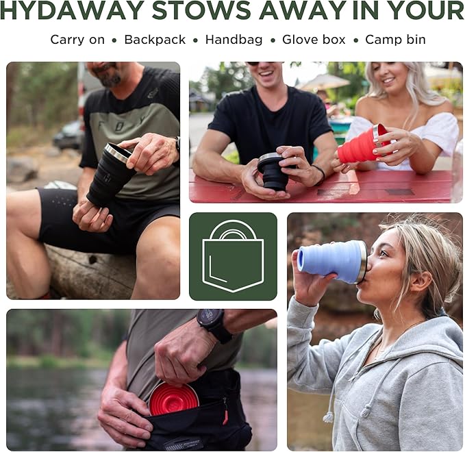 HYDAWAY Collapsible Pint - 16 oz, Silicone & Steel Rim I Collapsible Cup for Beer, Water & Soda, Portable Drinking Cup for Party, Camping, Backpacking & Hiking, Folding Travel Cups Collapse to 1-inch
