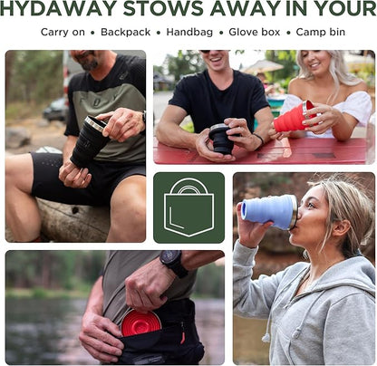 HYDAWAY Collapsible Pint - 16 oz, Silicone & Steel Rim I Collapsible Cup for Beer, Water & Soda, Portable Drinking Cup for Party, Camping, Backpacking & Hiking, Folding Travel Cups Collapse to 1-inch