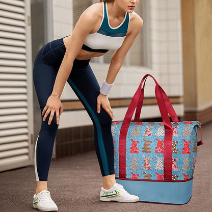 Womens Travel Duffel Bag Lightweight Sport Gym Bag Waterproof Weekender Overnight Bag with Wet and Dry Separation Pocket for Gym Training Yoga Fitness Swimming