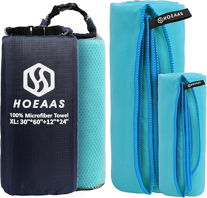 HOEAAS 2 Pack Microfiber Camping Towels, Quick Dry Towel, Super Absorbent Ultra Compact Travel Towel Soft Lightweight Sports Towel for Sweat Fast Drying Towels for Pool,Gym,Hiking,Backpacking,Fitness