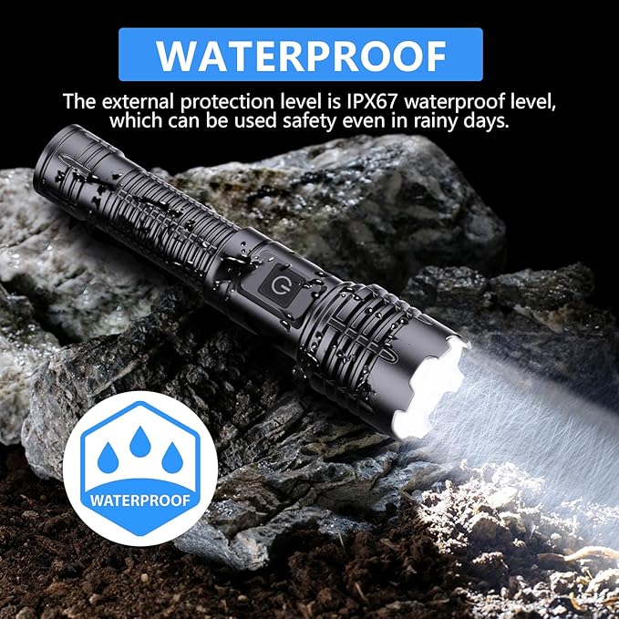 Flashlights High Lumens Rechargeable - 990000 Lumen Led Rechargeable Flashlight with 5 Modes Super Bright Flash Lights USB Powerful Torch Light Waterproof for Home Camping Outdoor