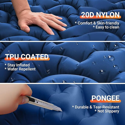 KingCamp Sleeping Pads for Camping, Self Inflating Camping Mattress with Built-in Foot Pump, Connectable Durable Inflatable Sleeping Mat with Pillow, Compact Camping Air Mattress for Camping Hiking
