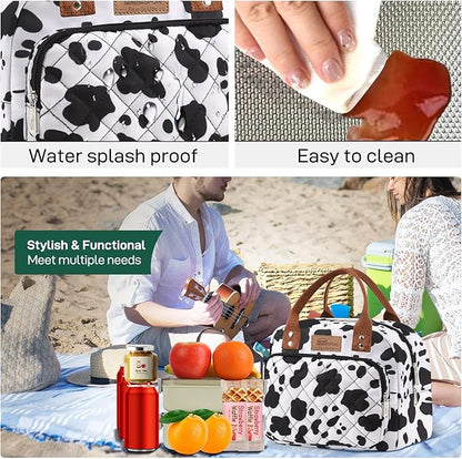 Buringer HOMESPON Lunch Bag for Woman Man Adults with Front Pocket Insulated Lunch Tote Lunch Box Container for Work Picnic or Travel（Cow）