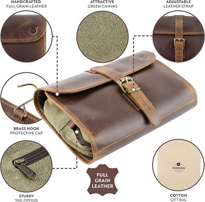 moonster Hanging Toiletry Bag for Men & Women, Leather Toiletry Bag for Men, Mens Toiletry Bags for Traveling, Hanging Travel Toiletry Bag, Mens Travel Bag Toiletry, Dopp Kit Shower Bags for Men