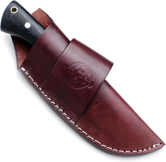 Handmade Damascus Steel Knife Bowie for Hunting,Survival,Camping,Bushcraft and Fishing,Fixed Blade Dagger with Drop Point Full Tang Micarta Handle, Leather Sheath - WKD-805