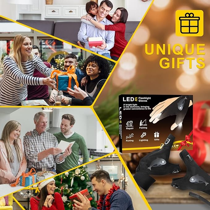 LED Rechargeable Flashlight Gloves, Gifts for Men, Father's Day Gifts for Dad, Cool Stretchy Fingerless Light Gloves Gadget for Repairing Fishing Camping and Car Repairing, 1 Pair