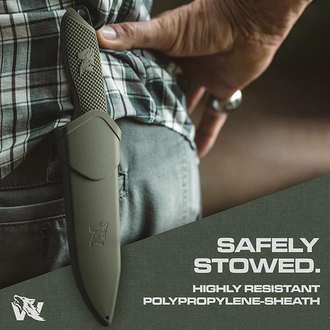 WOLF-I Full Tang Survival Knife with Sheath - Stylish Tactical Fixed Blade Knife - Made of D2 Steel - Bushcraft and Camping Knife Survival - Perfect EDC Outdoor Knife with TPE Handle