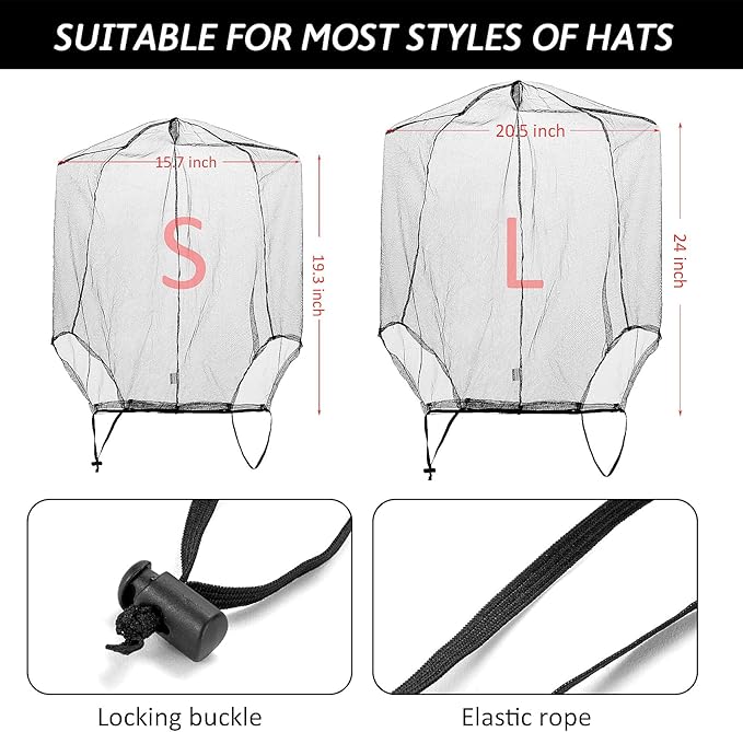 Extra Large Mosquito Head Net, Ultra Mesh Bug Face Netting for Hats, Face Neck Netting Mask Screen Cover, Outdoor Protection