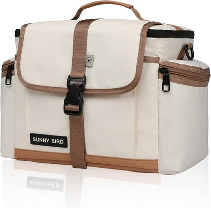 SUNNY BIRD 15L Insulated Lunch Bag with Foldable and Leakproof Design, Thermally Insulated, Shoulder Strap for Women, Men (Classic Ivory)