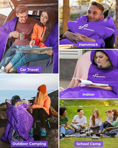 Sportneer Sleeping Bag - Wearable for Adults & Kids with Arm Zipper Holes in Cold & Warm Weather, Waterproof Portable Sleeping Bag for Camping, Hiking, Backpacking, Outdoor Travel