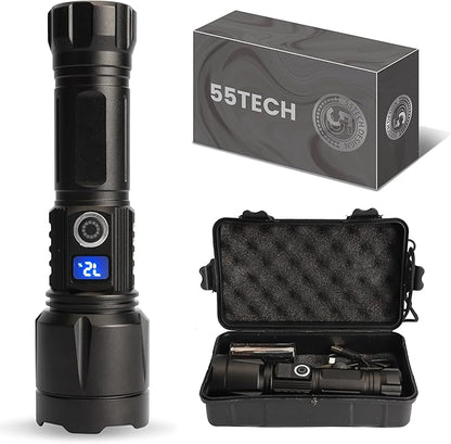 Super Bright LED Flashlight Handheld Tactical for Home Office car Camping Fishing Outdoor Emergency use, Water Resistance, zoomable 24 Hours Battery Life, Storage case 5 Mode. Power Display