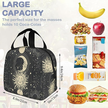 Insulated Lunch Bag, Gold Sun Moon Lunch Box for School Student Kids Boys Girls,Leakproof Small Lunch Tote for Adult Men Women,Reusable Lunch Cooler Tote Bag for Office Work Picnic