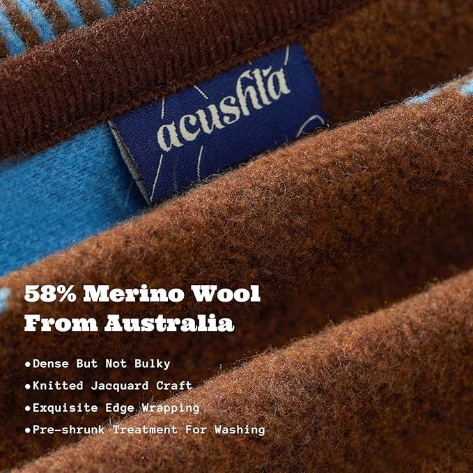 ACUSHLA Merino Wool Blanket - Soft Warm Thick Washable Large Throw Blanket for Camping Bed Couch Outdoor Travel All Weather, Scottish Plaid Blue 79X63