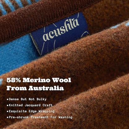 ACUSHLA Merino Wool Blanket - Soft Warm Thick Washable Large Throw Blanket for Camping Bed Couch Outdoor Travel All Weather, Scottish Plaid Blue 79X63