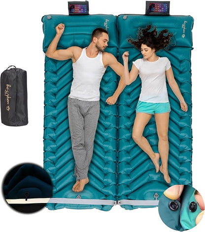 Double Inflatable Camping Sleeping pad, Thick 4 inch Ultralight Sleeping mat with Pillow, Sleeping pad with Built-in Foot Pump for Camping, Backpacking, Hiking, Traveling.